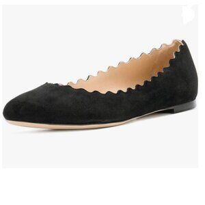 Black Suede Classic Round Toe Ballet Flats Wave Low Heel Flat Casual Shoes
